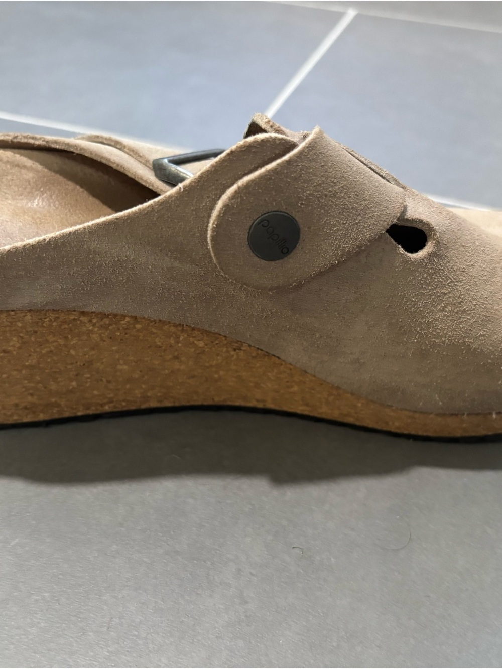 Birkenstock Papillio Taupe Suede Wedge Clogs with Buckle - Picture 5 of 5